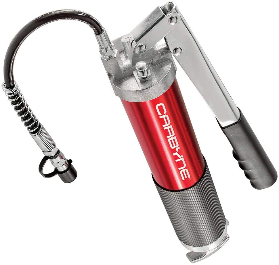 CARBYNE Grease Gun - Lever Handle, 4500 PSI, Anodized Aluminum Barrel, Heavy Duty Professional Quality. 12" Flex Hose and 6" Rigid Ext, 3-Way Loading - Carbyne Tools