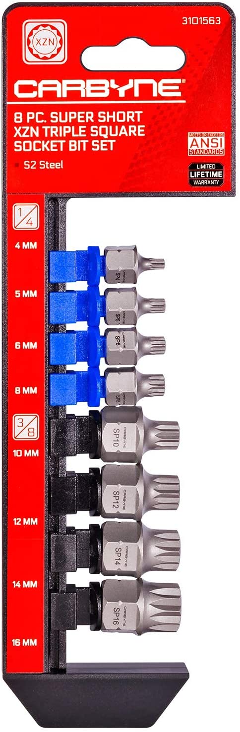 CARBYNE Super Short XZN Triple Square Socket Bit Set - 8 Piece, 4mm to 16mm | S2 Steel - Carbyne Tools