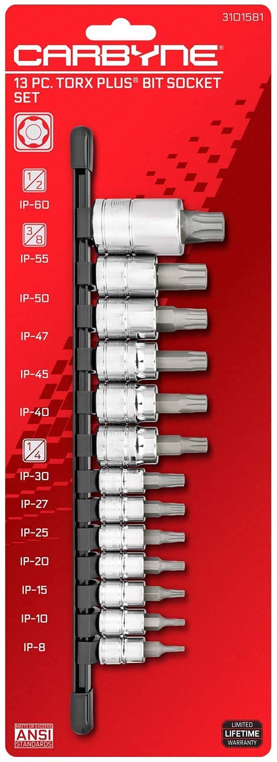 CARBYNE Torx Plus (aka 6 Lobe) Bit Socket Set - 13 Piece, IP-8 to IP-60, S2 Steel Bits, CRV Sockets | 1/4", 3/8" & 1/2" Drive - Carbyne Tools