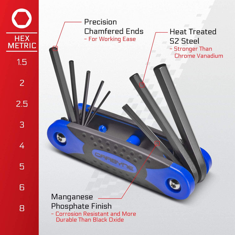 CARBYNE Hex Key & Star Wrench Set - 25 Piece, Folding, Inch/Metric/Star, S2 Steel - Carbyne Tools