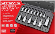 CARBYNE Tamper Proof Torx Bit Socket Set - 14 Piece, T-8 to T-60 Sizes, S2 Steel Bits, CRV Sockets | 1/4", 3/8" & 1/2" Drive - Carbyne Tools