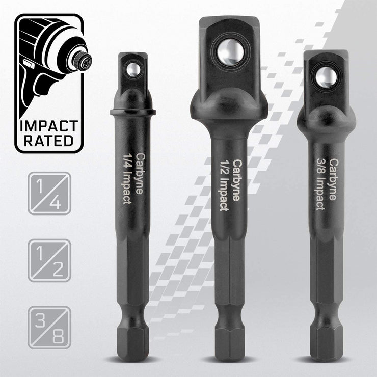 CARBYNE Socket Adapter Set - 3 Piece, 1/4", 3/8" & 1/2" Drive | Impact Rated | Cr-V Steel - Carbyne Tools