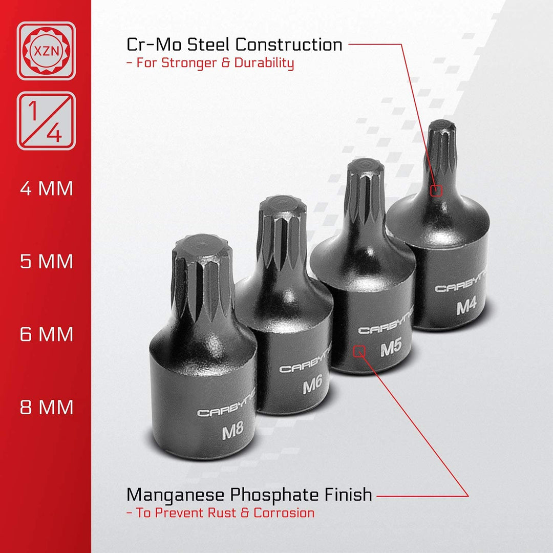 CARBYNE XZN Triple Square Bit Impact Socket Set - 9 Piece, 4mm to 18mm | Chrome Molybdenum Steel - Carbyne Tools