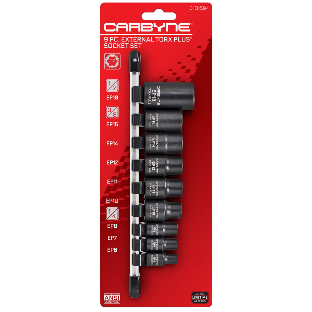 CARBYNE 9 Pc. External Torx Plus Socket Set, E6 to E18 | Chrome Vanadium Stee... - Carbyne Tools