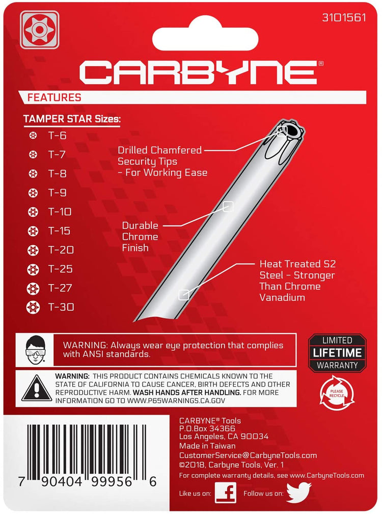 CARBYNE Tamper Star Wrench Set - 10 Piece, Folding,  T-6 to T-30 | S2 Steel - Carbyne Tools