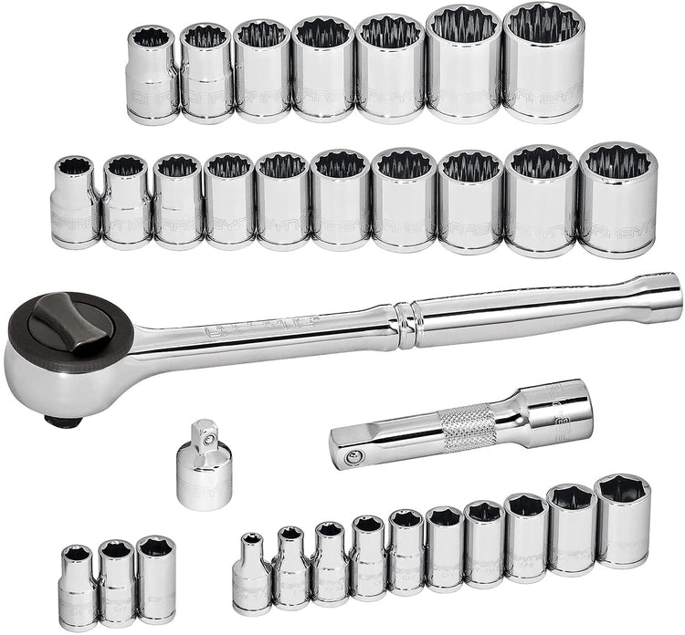 CARBYNE 34 Piece Socket Set | SAE & Metric, Chrome Vanadium Steel, 6 & 12 Point - Carbyne Tools