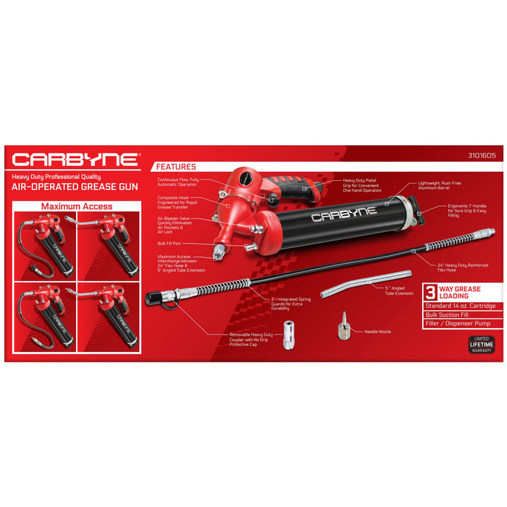 Carbyne Air-Operated Grease Gun, Continuous Flow, Fully Automatic Operation, Professional Quality - Carbyne Tools