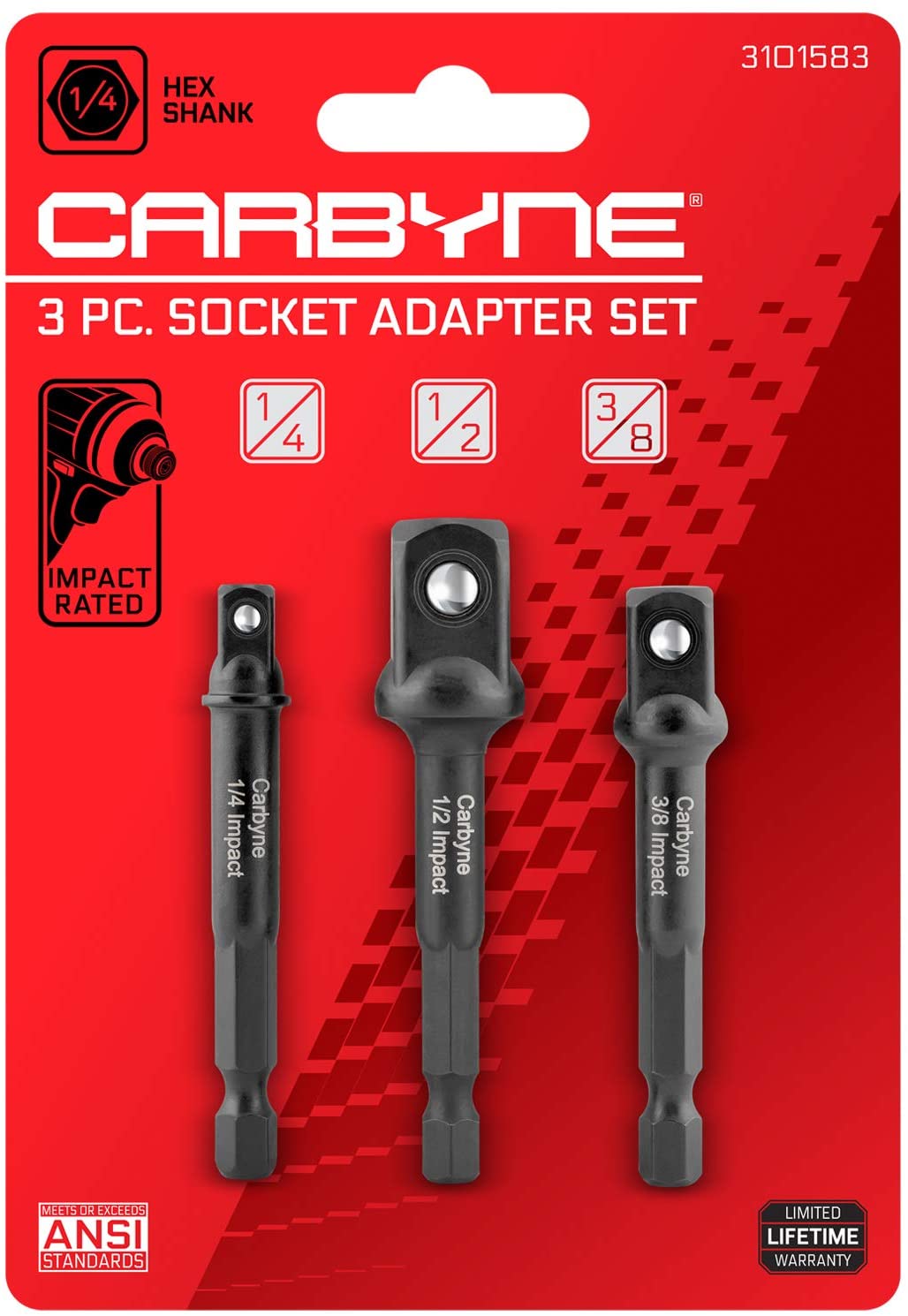 CARBYNE Socket Adapter Set - 3 Piece, 1/4", 3/8" & 1/2" Drive | Impact Rated | Cr-V Steel - Carbyne Tools