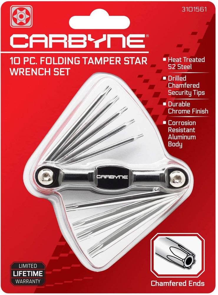 CARBYNE Tamper Star Wrench Set - 10 Piece, Folding,  T-6 to T-30 | S2 Steel - Carbyne Tools