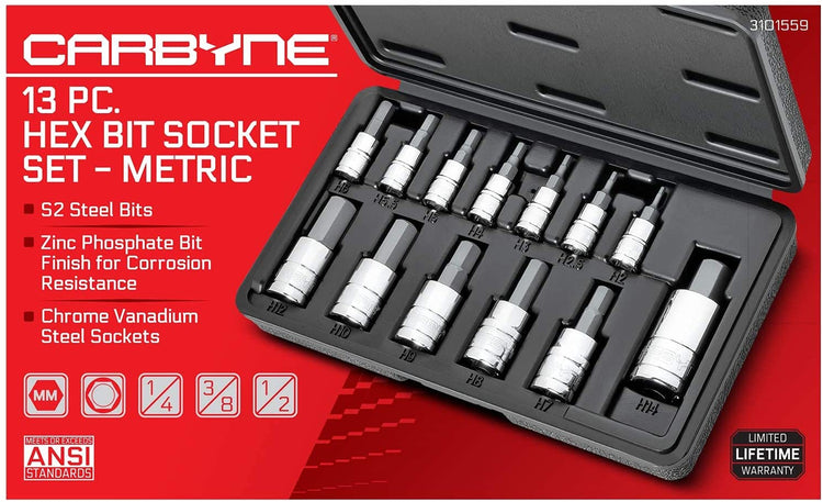 CARBYNE Hex Bit Socket Set - 13 Piece, Metric, 2mm - 14mm | S2 Steel - Carbyne Tools