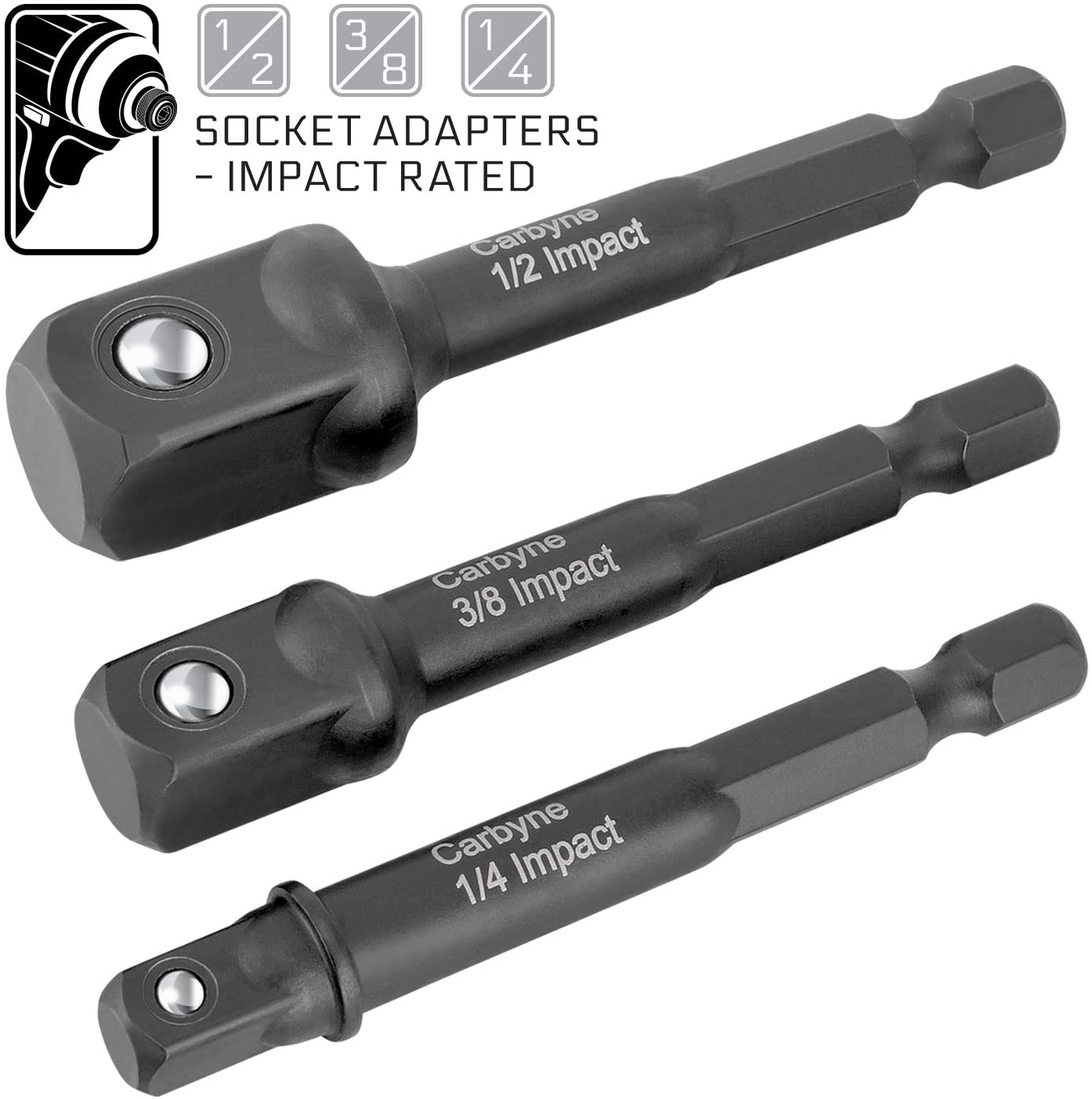 CARBYNE Socket Adapter Set - 3 Piece, 1/4", 3/8" & 1/2" Drive | Impact Rated | Cr-V Steel - Carbyne Tools