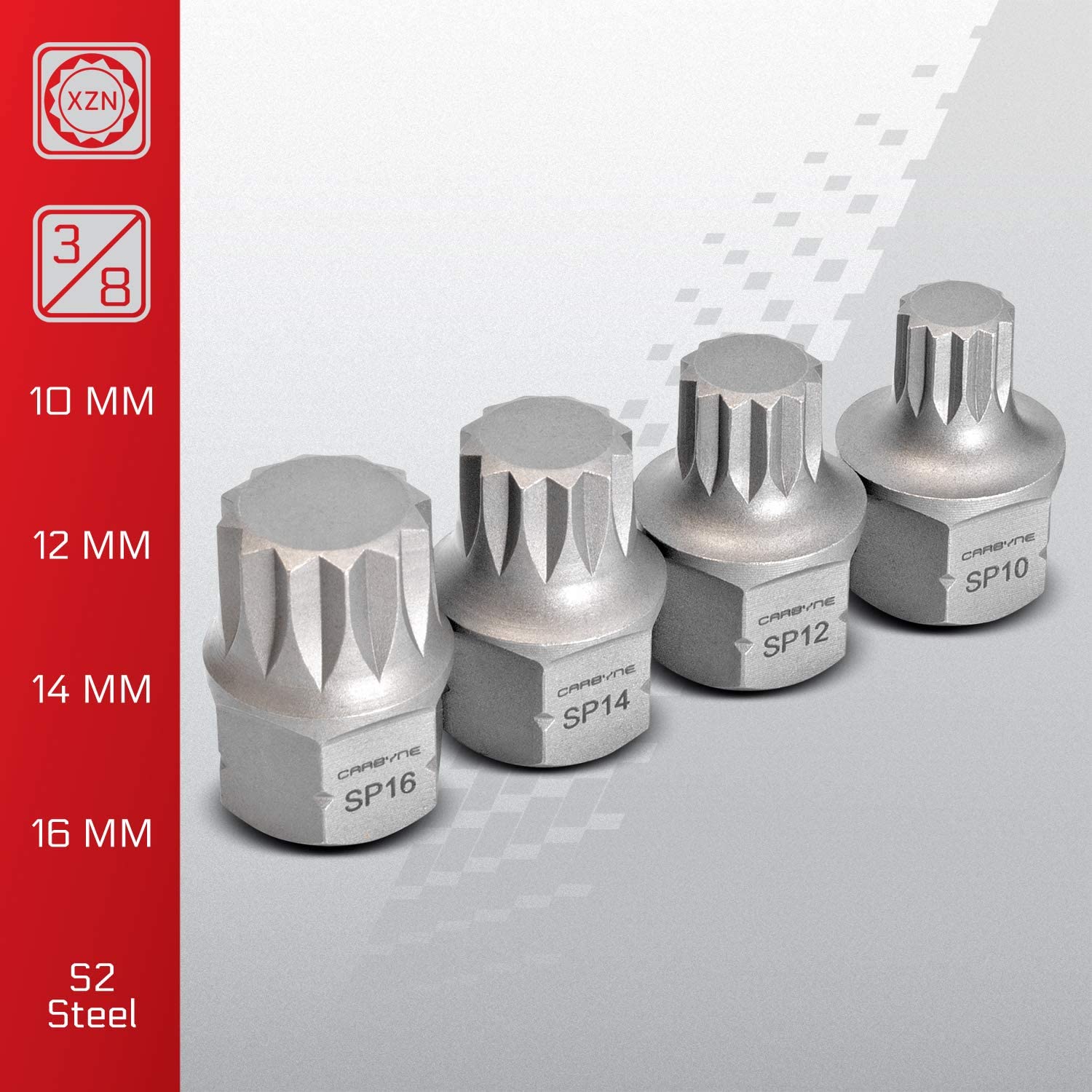 CARBYNE Super Short XZN Triple Square Socket Bit Set - 8 Piece, 4mm to 16mm | S2 Steel - Carbyne Tools