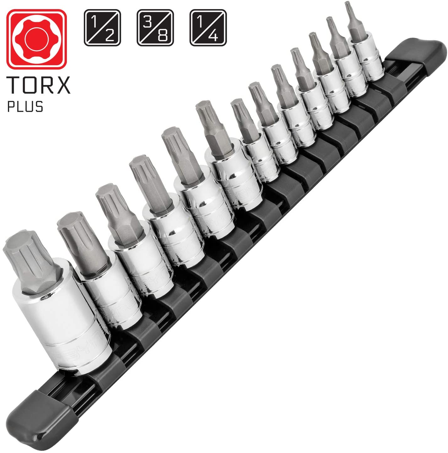 CARBYNE Torx Plus (aka 6 Lobe) Bit Socket Set - 13 Piece, IP-8 to IP-60, S2 Steel Bits, CRV Sockets | 1/4", 3/8" & 1/2" Drive - Carbyne Tools