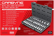 CARBYNE Hex, Torx Bit Socket & E-Torx Socket Set - 36 Piece, S2 Steel | 1/4", 3/8" & 1/2" Drive - Carbyne Tools