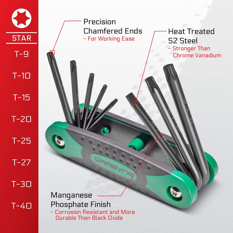 CARBYNE Hex Key & Star Wrench Set - 25 Piece, Folding, Inch/Metric/Star, S2 Steel - Carbyne Tools