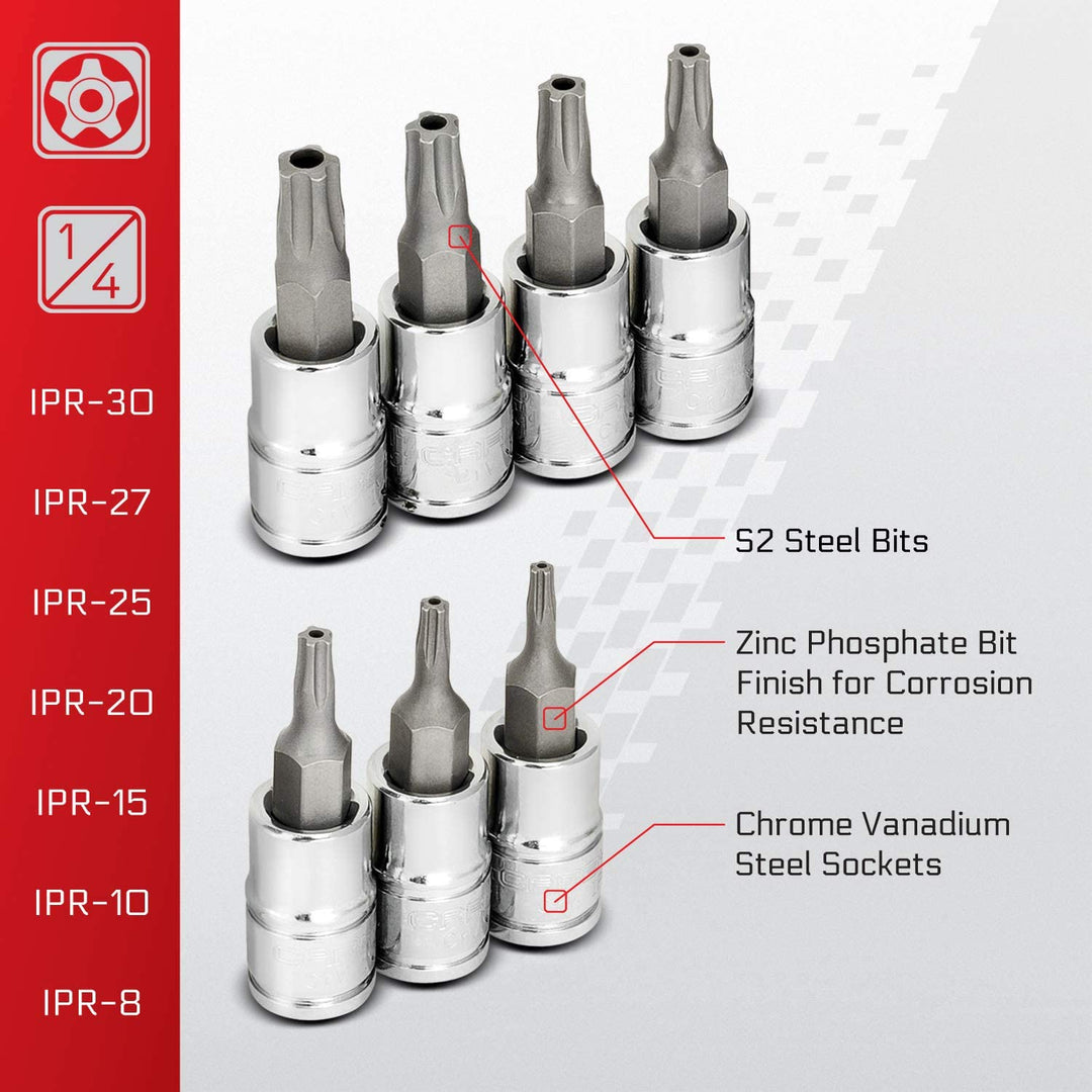 CARBYNE Tamper-Proof Torx Plus (aka 5 Lobe) Bit Socket Set - 13 Piece, S2 Steel, IPR-8 to IPR-60, S2 Steel Bits, CRV Sockets | 1/4", 3/8" & 1/2" Drive - Carbyne Tools