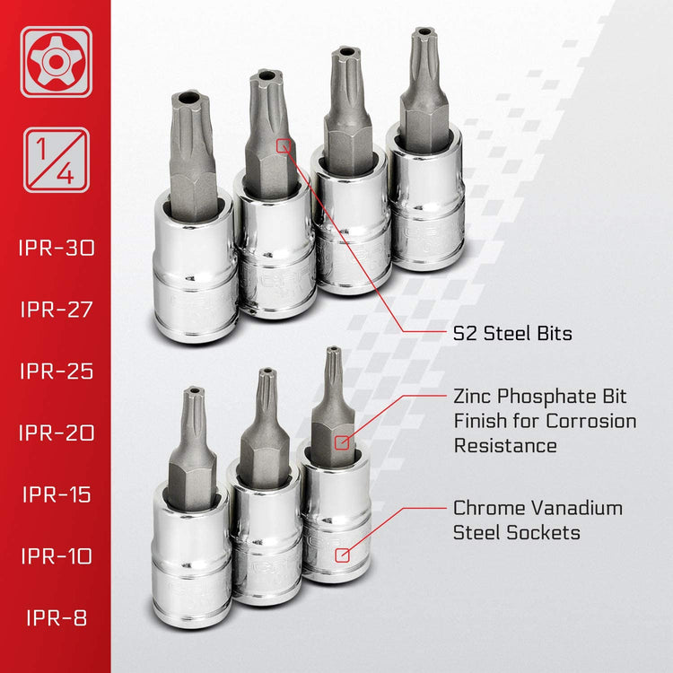 CARBYNE Tamper-Proof Torx Plus (aka 5 Lobe) Bit Socket Set - 13 Piece, S2 Steel, IPR-8 to IPR-60, S2 Steel Bits, CRV Sockets | 1/4", 3/8" & 1/2" Drive - Carbyne Tools