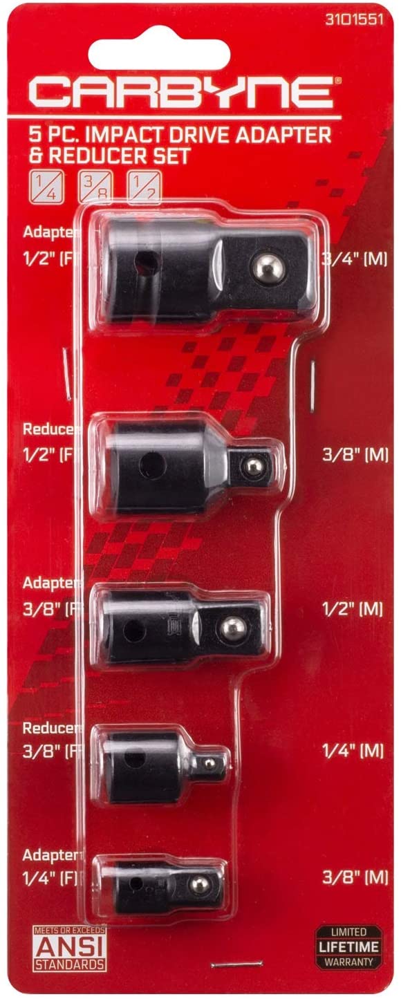 CARBYNE Impact Adapter and Reducer Set - 5 Piece, Chrome Vanadium Steel - Carbyne Tools