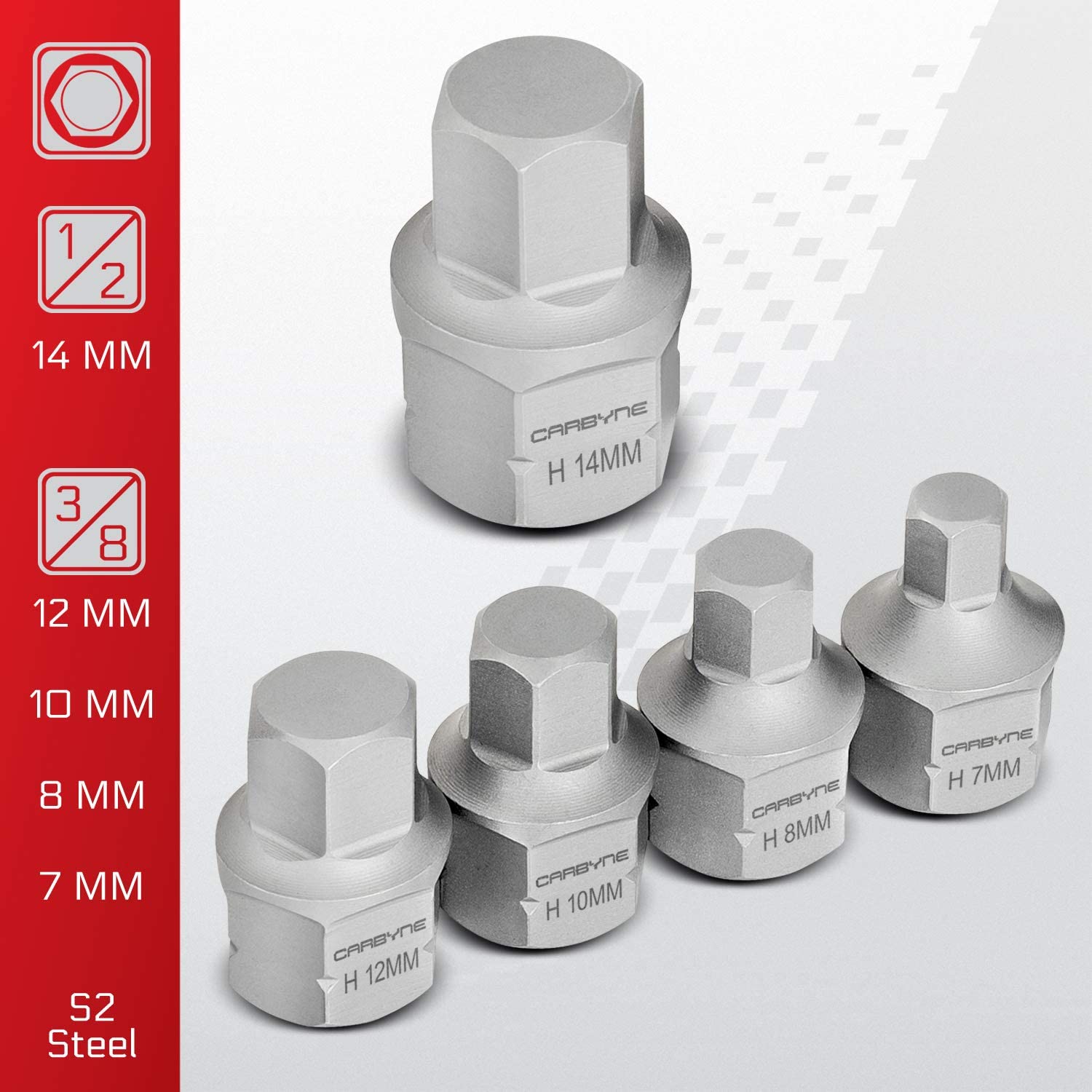 CARBYNE Super Short Hex Bit Socket Set - 9 Piece, Metric, 3mm to 14mm | S2 Steel - Carbyne Tools