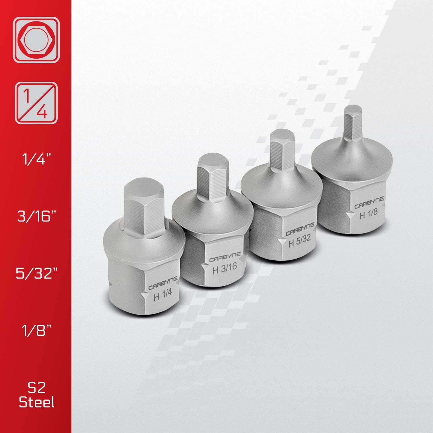 CARBYNE Super Short Hex Bit Socket Set - 9 Piece, SAE, 1/8" to 9/16" | S-2 Steel - Carbyne Tools