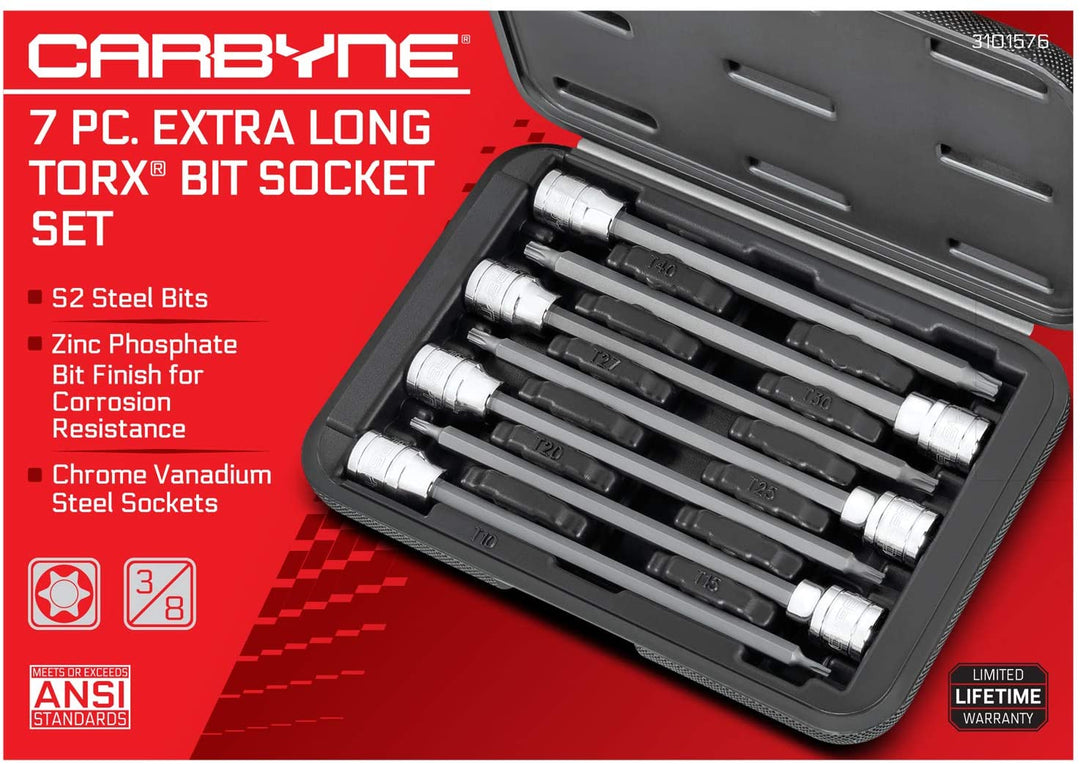 7-Piece 3/8" Drive Extra Long Tamper Proof Torx Bit Socket Set – Security Torx, VCT Tools