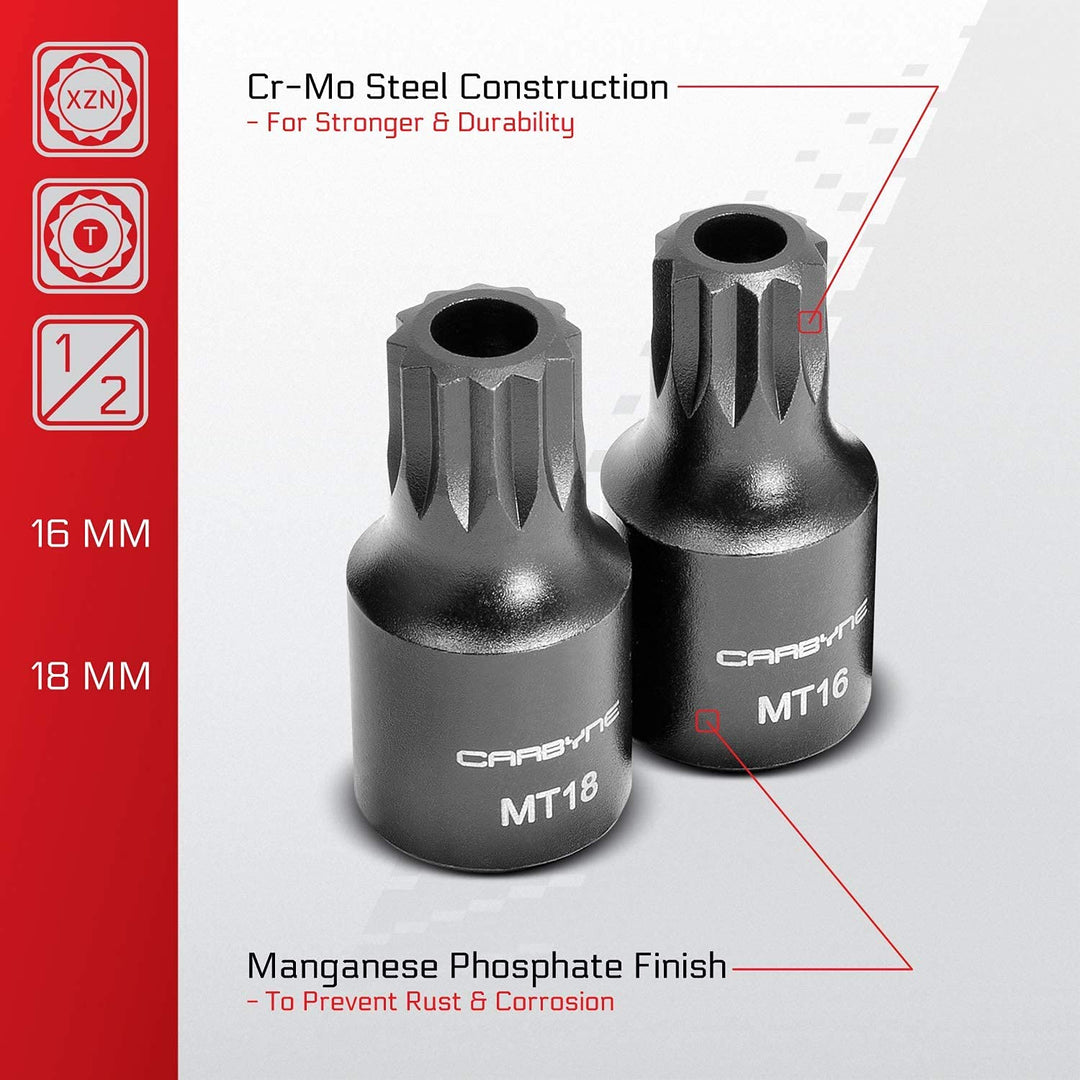 CARBYNE XZN Triple Square Bit Impact Socket Set - 9 Piece, 4mm to 18mm | Chrome Molybdenum Steel - Carbyne Tools