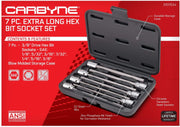CARBYNE Extra Long Hex Bit Socket Set - 7 Piece, SAE, S2 Steel Bits | 3/8" Drive, 1/8 inch to 3/8 inch - Carbyne Tools