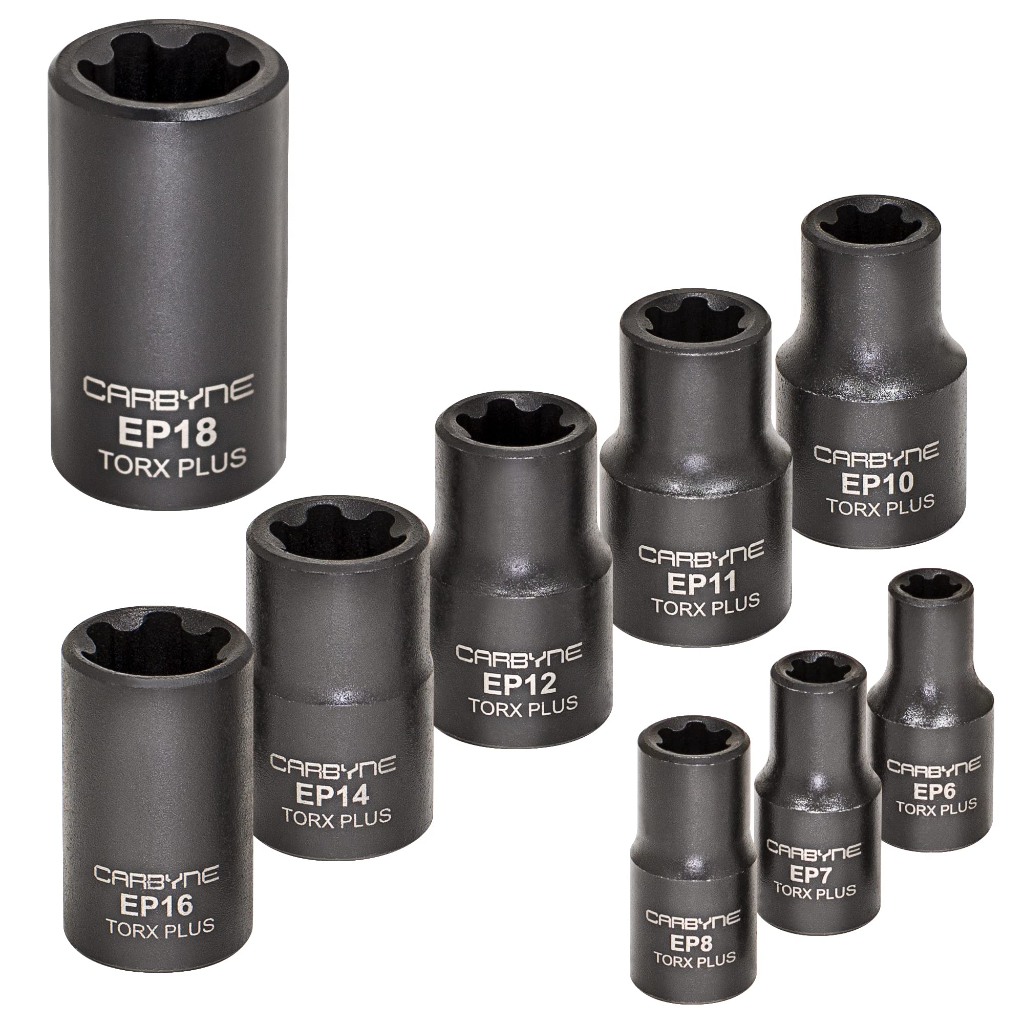 CARBYNE 9 Pc. External Torx Plus Socket Set, E6 to E18 | Chrome