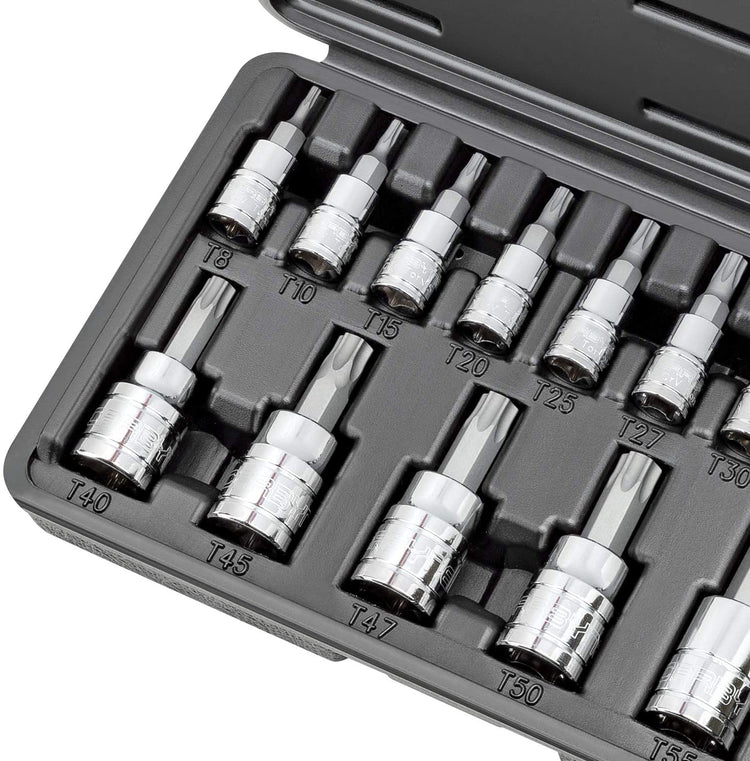 CARBYNE Torx Bit Socket Set - 14 Piece, T-8 to T-60 Sizes, S2 Steel Bits, CRV Sockets | 1/4", 3/8" & 1/2" Drive - Carbyne Tools