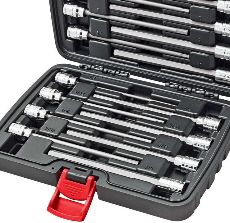 CARBYNE Extra Long Hex Bit Socket Set - 18 Piece, SAE & Metric, S2 Steel Bits | 3/8" Drive, 1/8" to 3/8" & 3mm to 10mm - Carbyne Tools