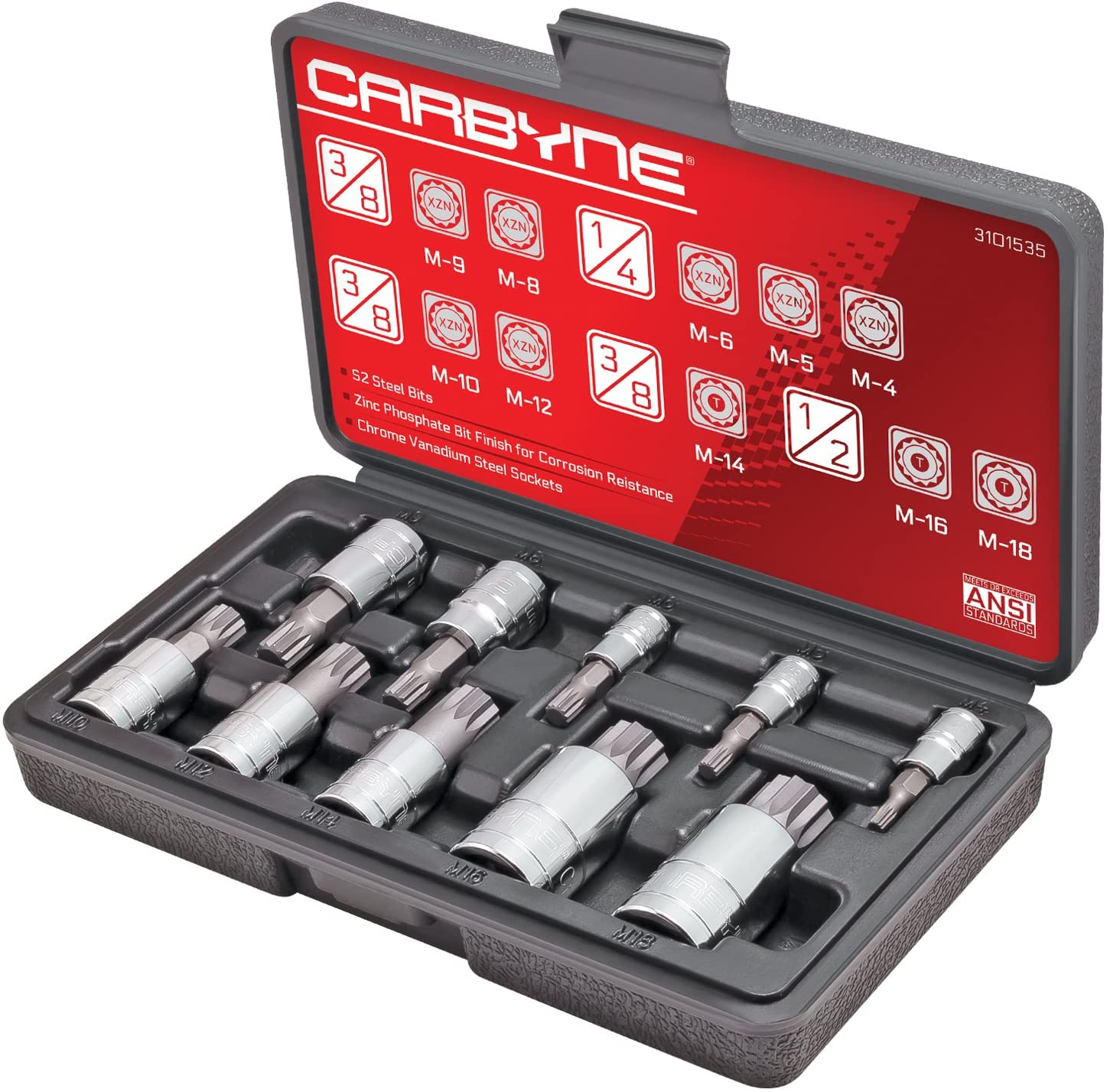 CARBYNE XZN Triple Square Spline Bit Socket Set - 10 Piece