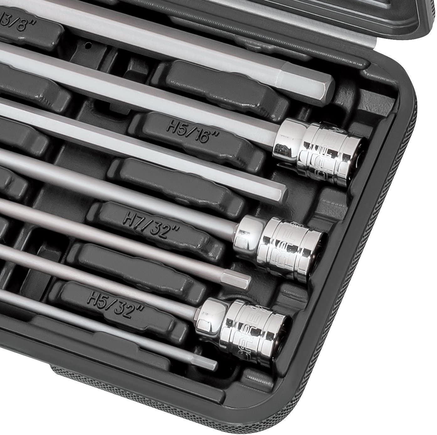 CARBYNE Extra Long Hex Bit Socket Set - 7 Piece, SAE, S2 Steel Bits | 3/8" Drive, 1/8 inch to 3/8 inch - Carbyne Tools