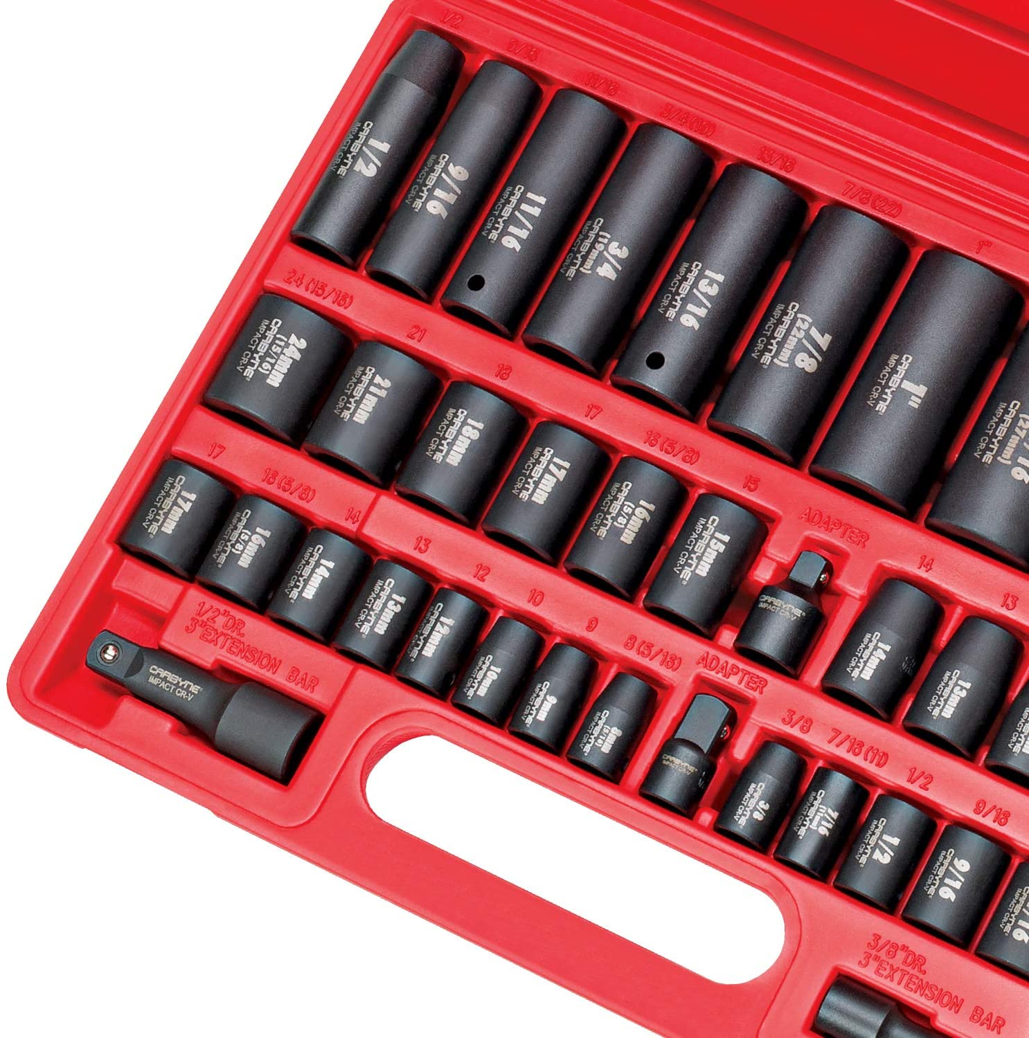 CARBYNE Impact Socket Set - 40 Piece, SAE & Metric, Standard and Deep Sockets, 3/8 inch & 1/2 inch Drive, Cr-V Steel - Carbyne Tools