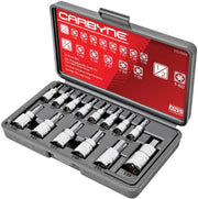 CARBYNE Torx Bit Socket Set - 14 Piece, T-8 to T-60 Sizes, S2 Steel Bits, CRV Sockets | 1/4", 3/8" & 1/2" Drive - Carbyne Tools
