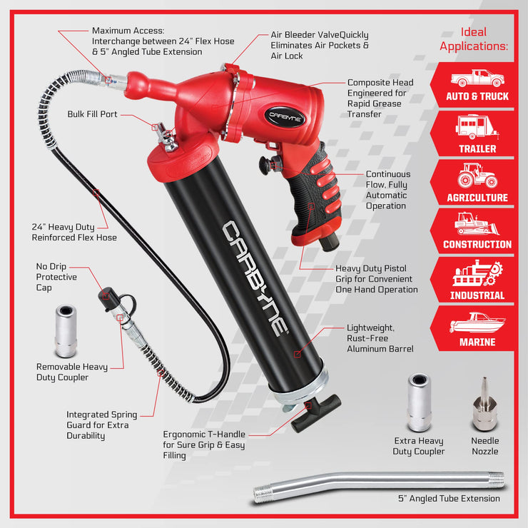 Carbyne Air-Operated Grease Gun, Continuous Flow, Fully Automatic Operation, Professional Quality - Carbyne Tools