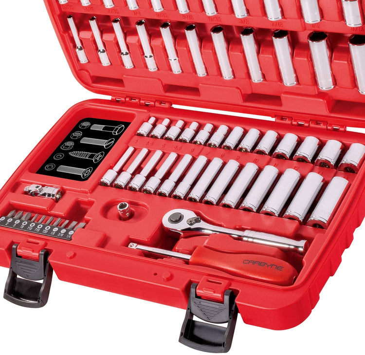 CARBYNE Socket Set - 65 Piece, 1/4" Drive | SAE & Metric, Chrome Vanadium Steel, 6 Point - Carbyne Tools