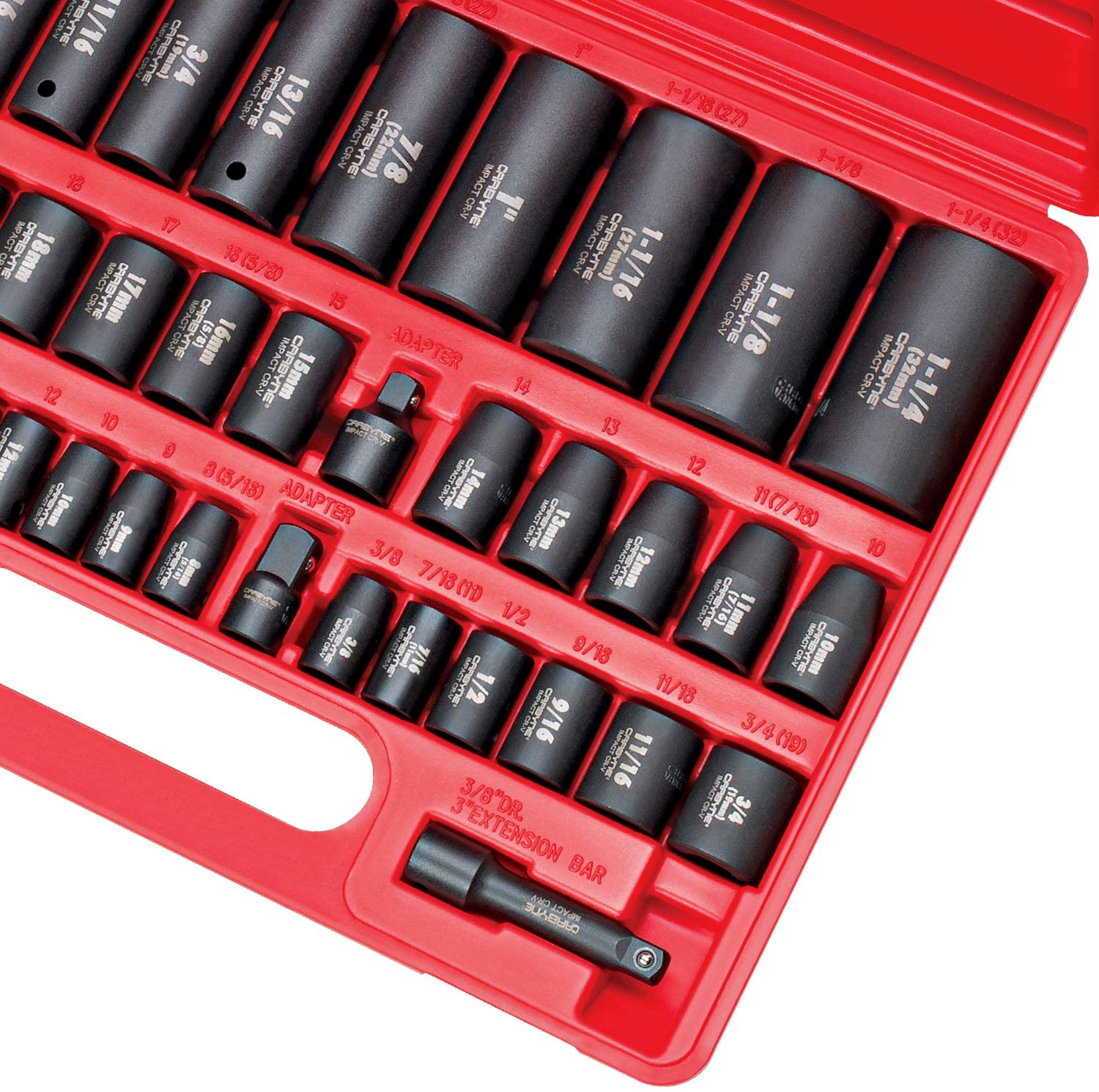 CARBYNE Impact Socket Set - 40 Piece, SAE & Metric, Standard and Deep Sockets, 3/8 inch & 1/2 inch Drive, Cr-V Steel - Carbyne Tools