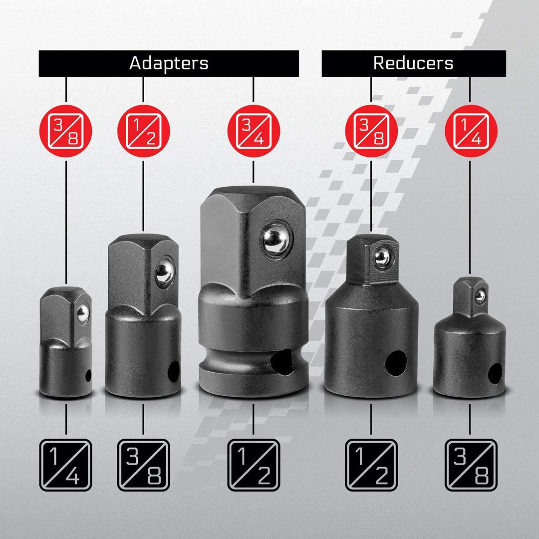 CARBYNE Impact Adapter and Reducer Set - 5 Piece, Chrome Vanadium Steel - Carbyne Tools