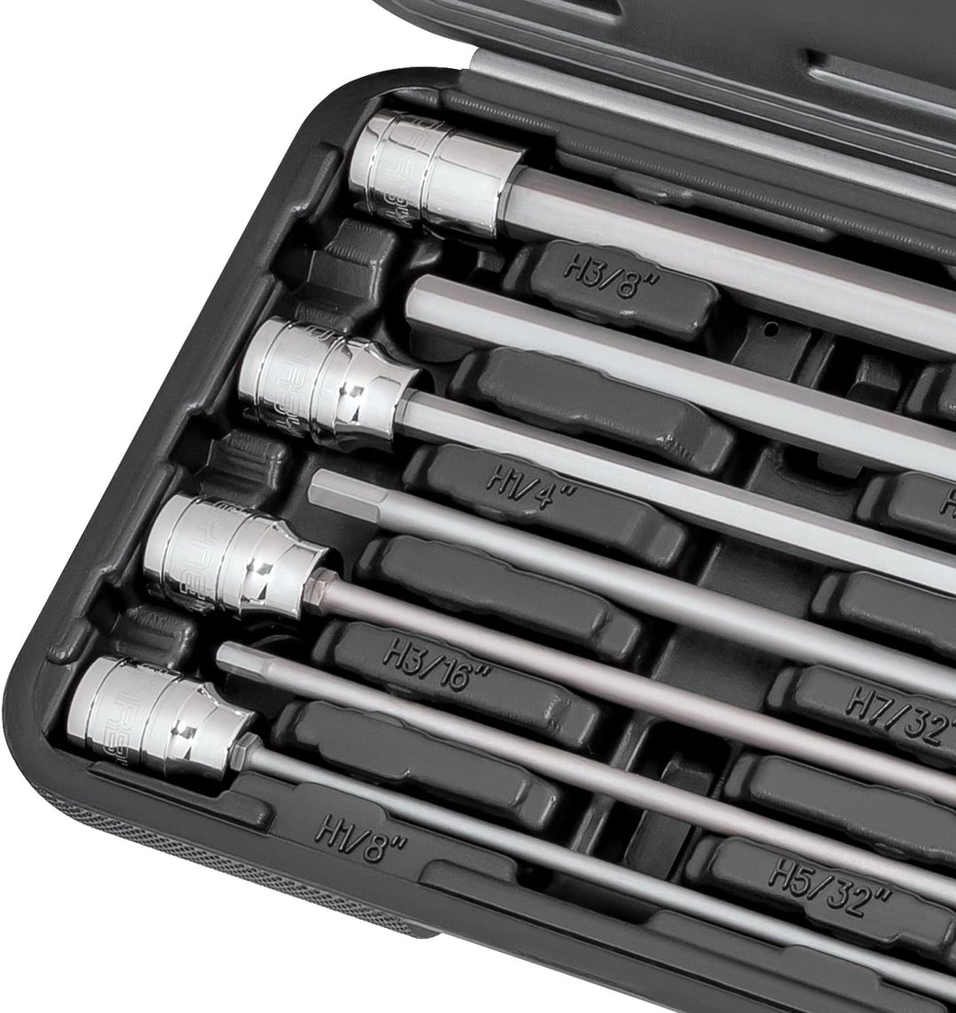 CARBYNE Extra Long Hex Bit Socket Set - 7 Piece, SAE, S2 Steel Bits | 3/8" Drive, 1/8 inch to 3/8 inch - Carbyne Tools