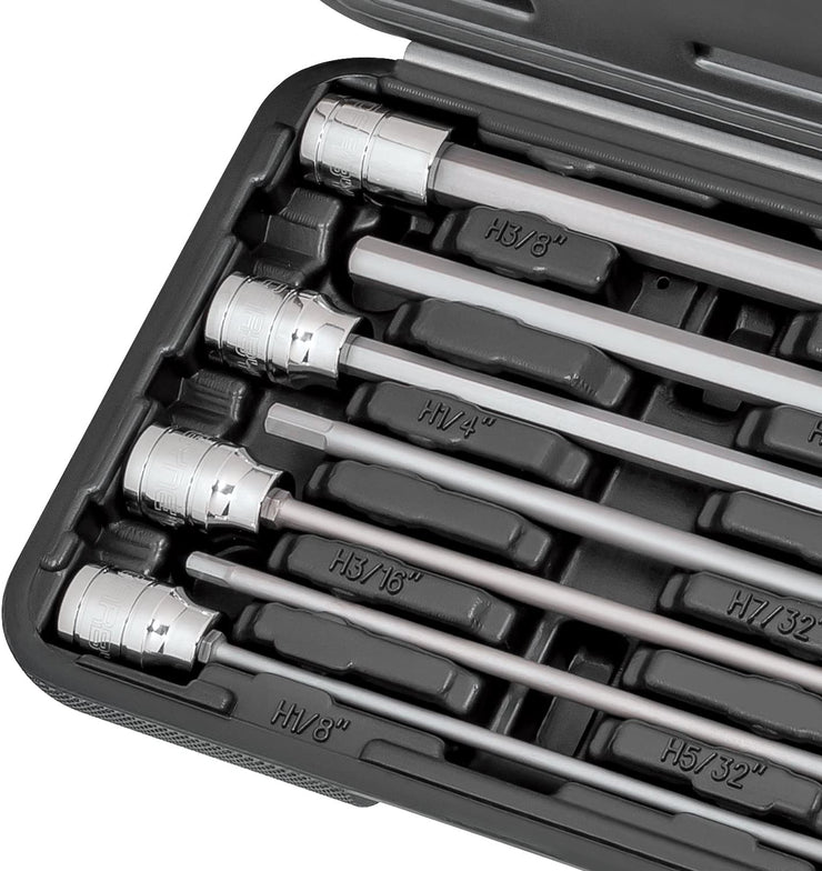 CARBYNE Extra Long Hex Bit Socket Set - 7 Piece, SAE, S2 Steel Bits | 3/8" Drive, 1/8 inch to 3/8 inch - Carbyne Tools