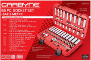 CARBYNE Socket Set - 55 Piece, 3/8" Drive | SAE & Metric, Chrome Vanadium Steel, 6 Point - Carbyne Tools