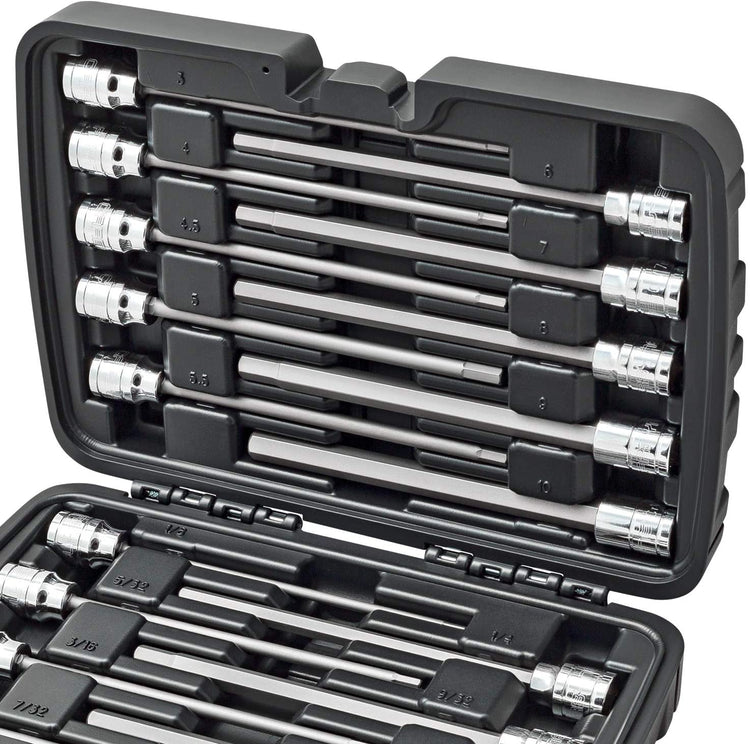 CARBYNE Extra Long Hex Bit Socket Set - 18 Piece, SAE & Metric, S2 Steel Bits | 3/8" Drive, 1/8" to 3/8" & 3mm to 10mm - Carbyne Tools