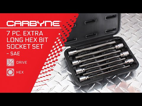 CARBYNE Extra Long Hex Bit Socket Set - 7 Piece, SAE, S2 Steel Bits | 3/8" Drive, 1/8 inch to 3/8 inch