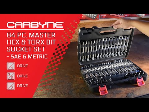 CARBYNE Master Hex & Torx Bit Socket Set - 84 Piece | SAE & Metric, S2 Steel Bits | 1/4", 3/8" & 1/2" Drive