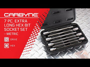 CARBYNE Extra Long Hex Bit Socket Set - 7 Piece, Metric, S2 Steel Bits | 3/8" Drive, 3mm to 10mm