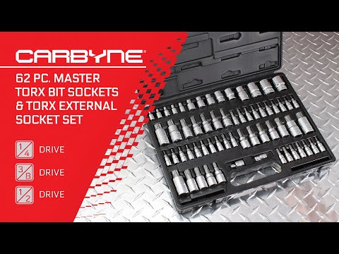 CARBYNE Master Torx Bit Socket Set & Torx External Socket Set - 62 Piece, S2 Steel Bits, CRV Sockets | 1/4", 3/8" & 1/2" Drive