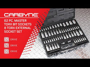 CARBYNE Master Torx Bit Socket Set & Torx External Socket Set - 62 Piece, S2 Steel Bits, CRV Sockets | 1/4", 3/8" & 1/2" Drive